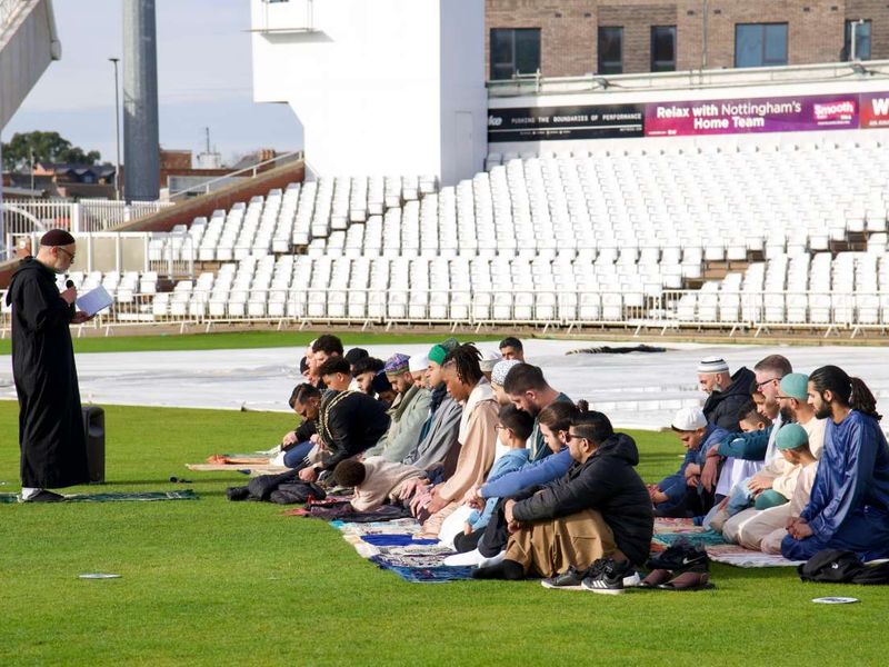 Eid prayer on the outfield at Trent Bridge